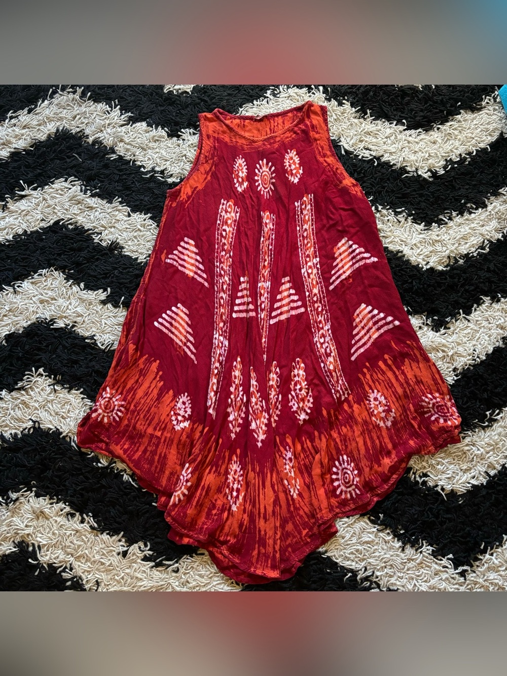 Boho Abstract Multicolor Asymmetrical Flowy Sleeveless Midi Dress